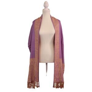 Purple and Gold Indian Paisley Pashmina Style Shawl Scarf with Tassels